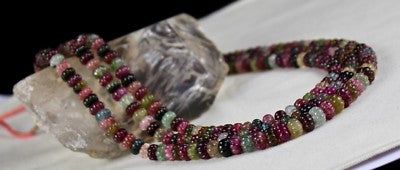 Certified Natural Vintage 737ct Multi Tourmaline Melon Engraved Beaded Necklace