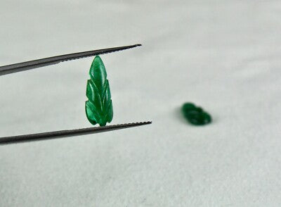 Zambia Natural Emerald Carved Leaves Pair 3.78ct Gemstone Earring Pair