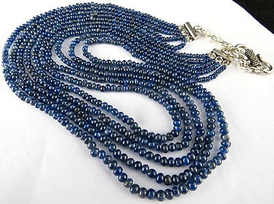 Certified Natural Blue Sapphire 289 Ct Round Beads Sterling Silver Necklace