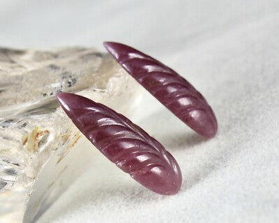 Certified Natural Untreated Ruby Carved Leaves Pair 39.22 Ct Gemstone Earrings