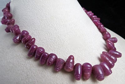 Certified Natural Ruby Necklace 325 Ct Carved Beads Fancy Drops Vintage Gemstone