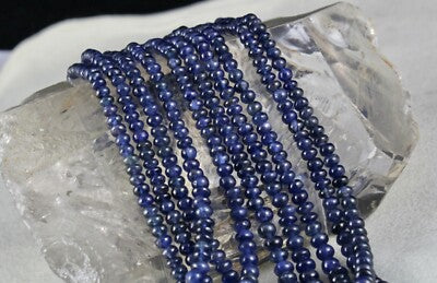 Certified Natural Blue Sapphire 460 Ct Round Beads Sterling Silver Necklace