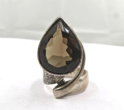 Natural Smokey Quartz 10ct Pear Cut Sterling Silver Antique Handmade Ring