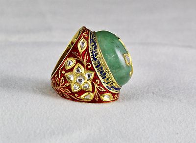 Certified Natural Colombian Emerald 132.50ct 22k Gold Jadau Diamond Ladies Ring