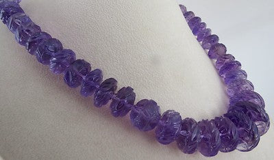 Certified Natural Amethyst 782ct Carved Beads Sterling Silver Vintage Necklace