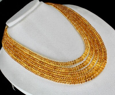 Certified Natural Yellow Citrine Faceted Beads Necklace 5 L 834 Ct For Women