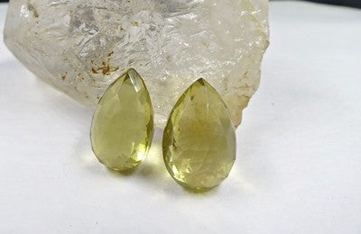 Lemon Quartz Teardrop 2 Pc Semi Precious Gemstone 31 Ct Earring Designing