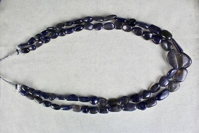 Blue Natural Iolite Cabochon 536 Carats, 2 Line Gemstone Ladies Necklace