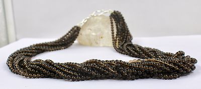 Natural Smoky Quartz 11 Line Necklace Sterling Silver Hook Carat Weight Necklace