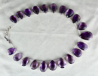 Certified Natural Amethyst Beads Tear Drops 704ct Sterling Silver Necklace 36mm