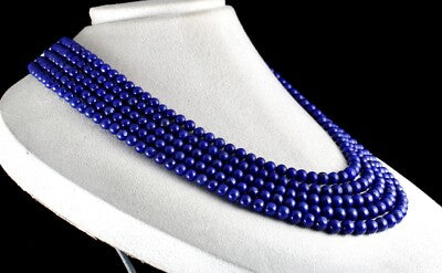 Certified Natural Blue Lapis Lazuli 851 Ct Beads Round 9mm Gemstone Necklace