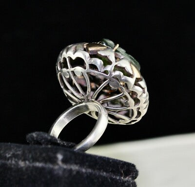 Antique Green Tourmaline 1.75ct Natural Diamond 18k Gold Sterling Silver Ring