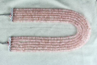 Natural Pink Rose Quartz 749 Ct Beads Gemstone Fashion Necklace 6 Line