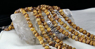 Antique Natural Tiger Eye Beads 593ct Ladies Gemstone Carved Necklace