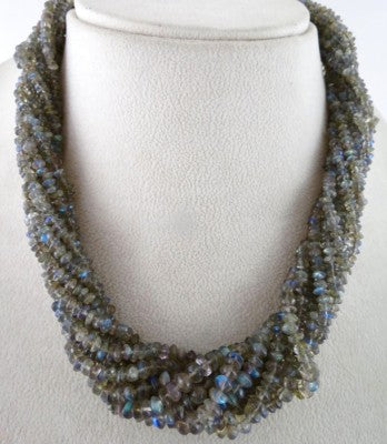 Natural Labradorite Beads Necklace Round Button 10 Line 500 Ct Gemstone Ladies