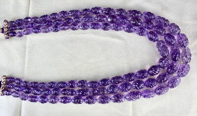 Certified Vintage Natural Amethyst 1152 Ct Carved Beads Purple Necklace