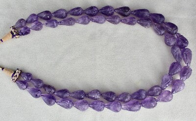 Certified Antique Natural Amethyst 688 Ct Beads Carved Pear Finest Necklace