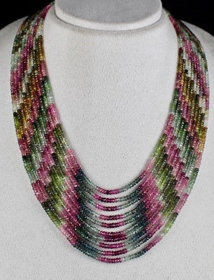 Natural Multi Colour Tourmaline 495 Ct Beads Faceted 10 L Gemstone Fine Necklace