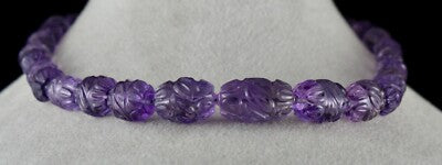 Certified Antique Natural Amethyst 332ct Carved Sterling Silver Long Necklace