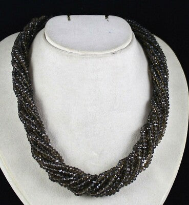 Natural Black Smoky Quartz Beads 10mm Faceted Round Necklace 860 Ct Gemstone