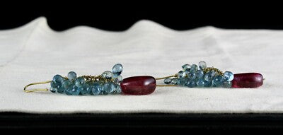 Certified Natural Aquamarine 105ct Rubellite Pink Tourmaline 18k Gold Earrings
