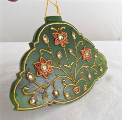 Certified Natural Green Jade 240ct Diamond Ruby 22k Gold Antique Pendant