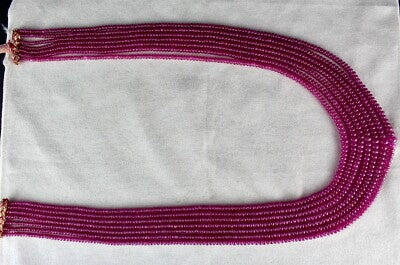 Certified Natural Ruby Beads Necklace Round 677ct 7 Line Classic Gemstone