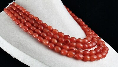 Long 4 Line Red Natural Carnelian Beads 1235 Carats Fashion Necklace
