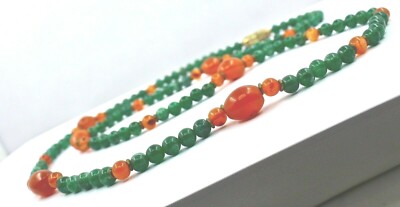 Natural Orange Carnelian 0ct Green Quartz Round Beads Fashion Necklace For Women