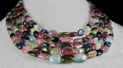 Certified Natural Multi Tourmaline Aquamarine Necklace 941 Ct Gem Beaded Party