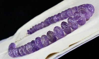 Certified Natural Amethyst 765 Ct Beads Sterling Silver Antique Necklace