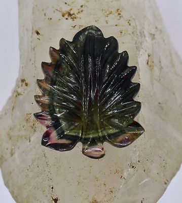 Natural Multi Tourmaline Carved Leaf Pendant 30x23mm 20.35ct Gemstone Design