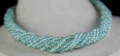 Natural Blue Aquamarine 380 Ct Round Beaded Sterling Silver Necklace