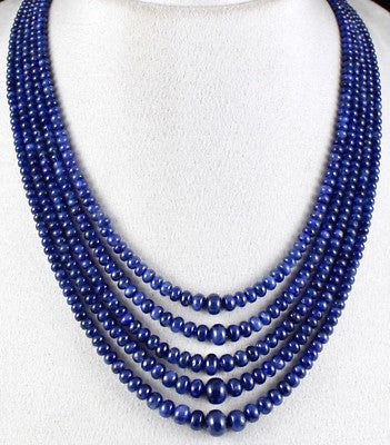 Certified Blue Sapphire Round Beads 614 Ct Fine Gemstone Important Necklace
