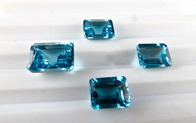 Blue Topaz Octagon Cut 4 Pcs, 28.9 Ct Gemstones For Pendant, Earring, Ring Set