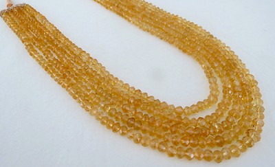 Natural Citrine 600 Carats Beaded Necklace 5-line Faceted Round Gemstone String
