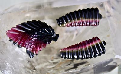 Certified Natural Watermelon Tourmaline Carved 3 Pcs 71.87ct Gemstone Set