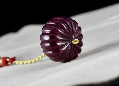 Certified Natural Ruby 87.50 Ct Carved Melon Pumpkin Bead Gemstone Pendant Ring