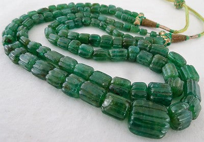 Certified Natural Emerald Carved Beads Necklace 465 Ct Vintage 17mm 2l For Women