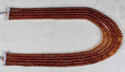 Natural Hessonite Garnet 566 Ct Beads 5 Line Round Semi Precious Necklace