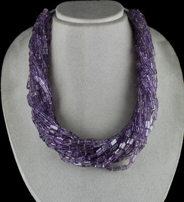 Natural Amethyst Tube Beads 1439 Carats Sterling Silver Gemstone Necklace