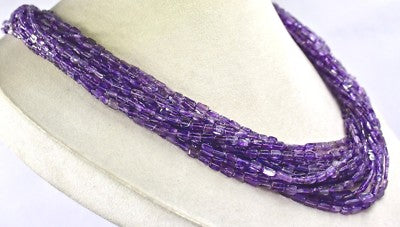Natural Purple Amethyst Square 747 Ct Beads Sterling Silver Necklace 17"