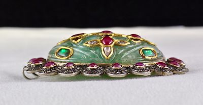 Certified Antique Green Emerald 10ct Natural Diamond 18k Gold Pendant 925 Silver