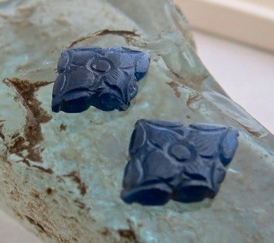 Certified Natural Blue Sapphire Carved Flower Gemstone 12x18mm Earring 10.74ct