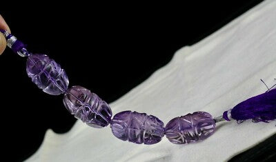 Natural Amethyst 238ct Carved Beads 4 Pcs Gemstone Designing Jewels