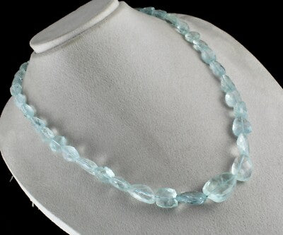 Certified Natural Aquamarine 470ct Faceted Beads Sterling Silver Necklace
