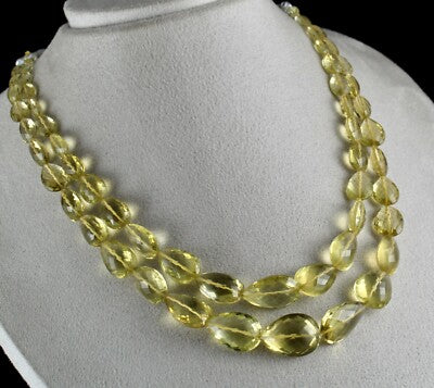 Certified Natural Lemon Quartz 409 Ct Beads Tear Drop Gemstone Necklace