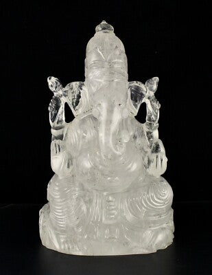 Certified Natural Rock Crystal Quartz 32925 Ct 11" Lord Ganesha Statue Decor