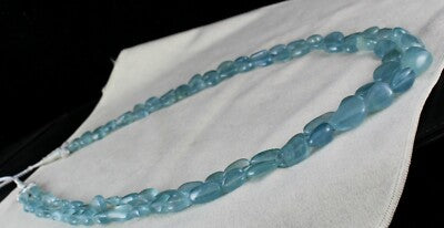 Certified Natural Blue Aquamarine 559 Ct Bead Necklace Tumble Gemstone String 2l