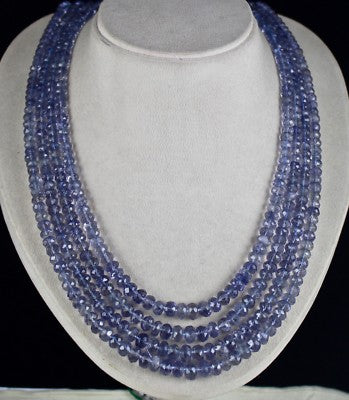 Certified Natural Iolite Beads Faceted Round Necklace 4 L 830 Ct Blue Gemstone